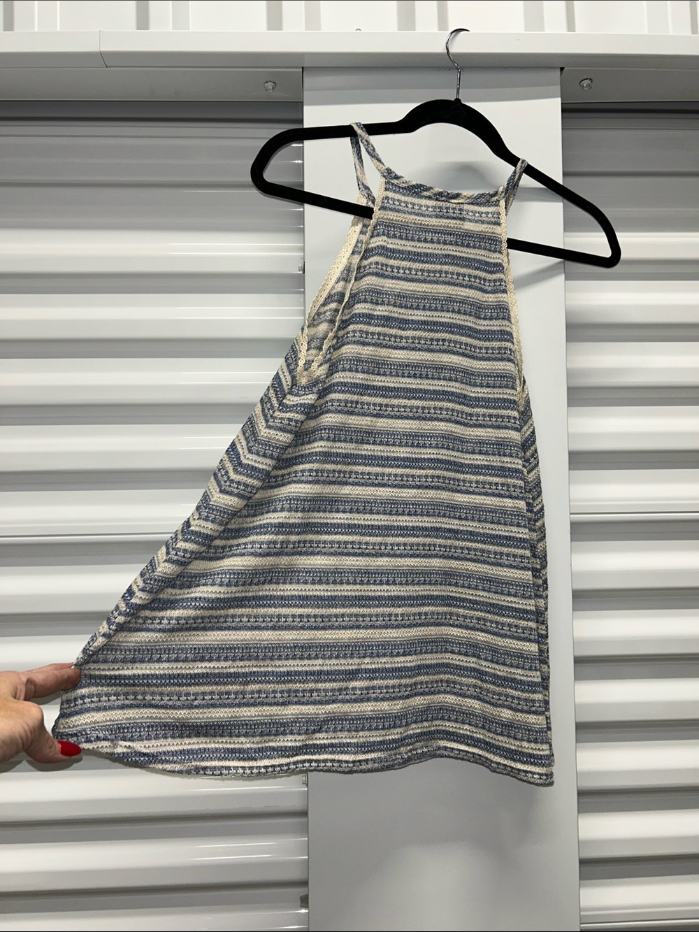 Paper Crane Striped Halter Swing Dress in Blue & Cream